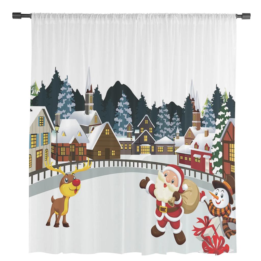 Christmas House Santa Claus Snowman Elk Sheer Voile Curtains Living Room Bedroom Window Drapes Balcony Screen Tulle Curtains