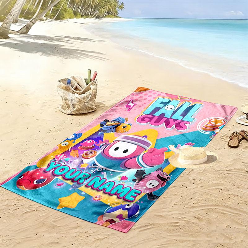 Custom Fall Guys Print Beach Towel, Large Soft Quick Dry Towel for Beach Camping Swimming