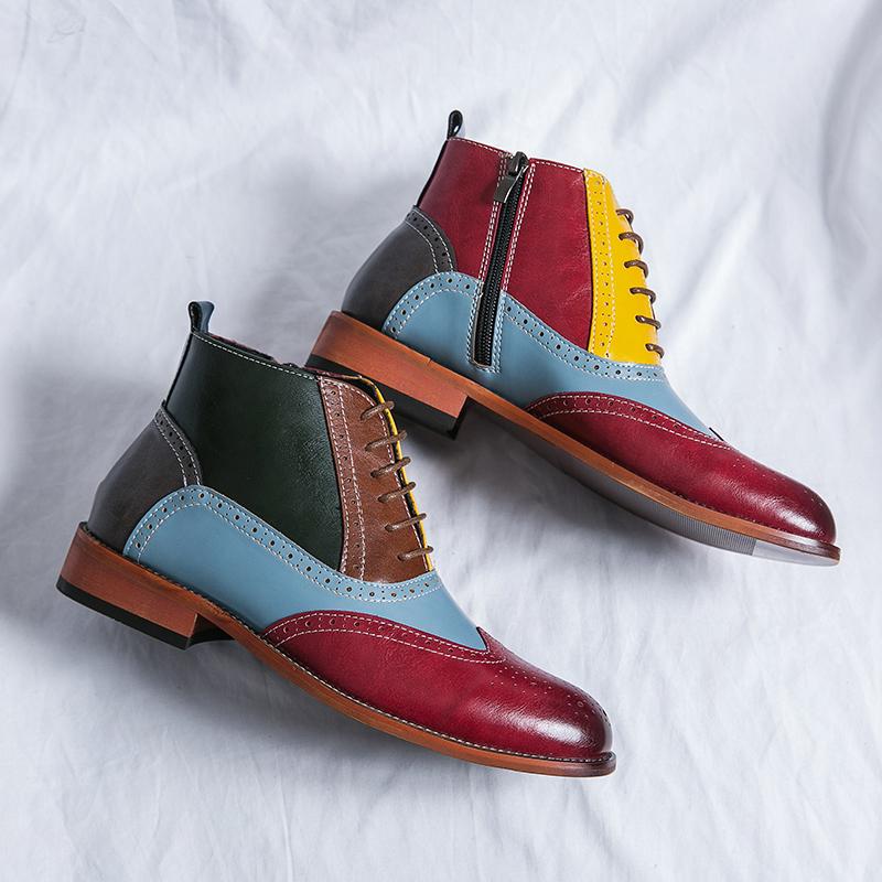 Fashion New Mixed Colors Zipper Men Ankle Boots Square Toe Lace-up Ankle Strap Handmade Frees Shipping Botas De Hombre Men Boots