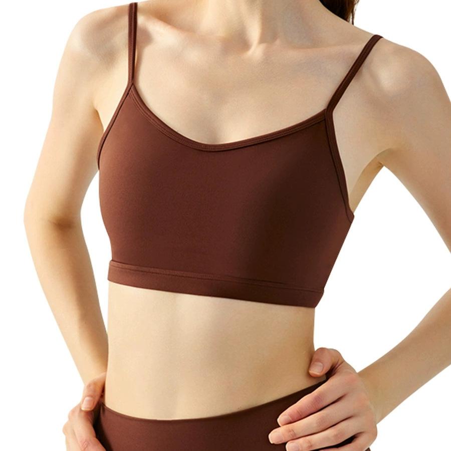 Yoga vest women's water drop fixing cup thin shoulder strap underwear solid color inner with small suspenders beautiful back sports fitness bra