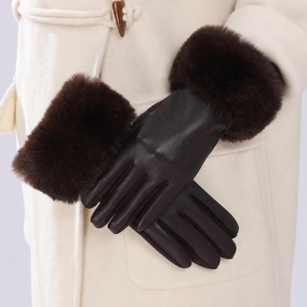 Warm Touchscreen Plush Gloves Faux Fur Trim Cycling Windproof Gloves Women