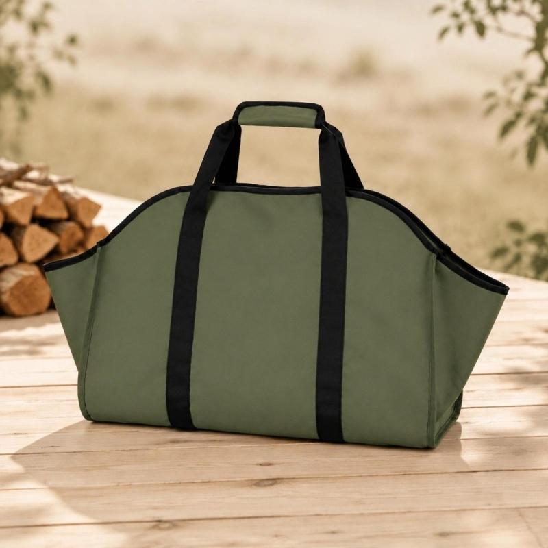 Folding Firewood Bag with a Broad Opening and Reinforced Handles for Hearth, Fire Pit, Camping, and Cabin Wood Transport