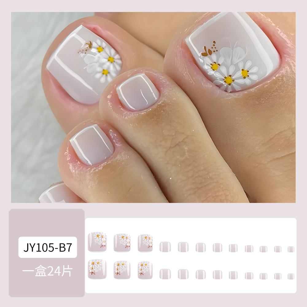 24 Pcs French Design Fake Toe Nail Press On Toe Nail Summer False Nails Acrylic Reusable Toe Nail Decorated Nails With Tool Kit