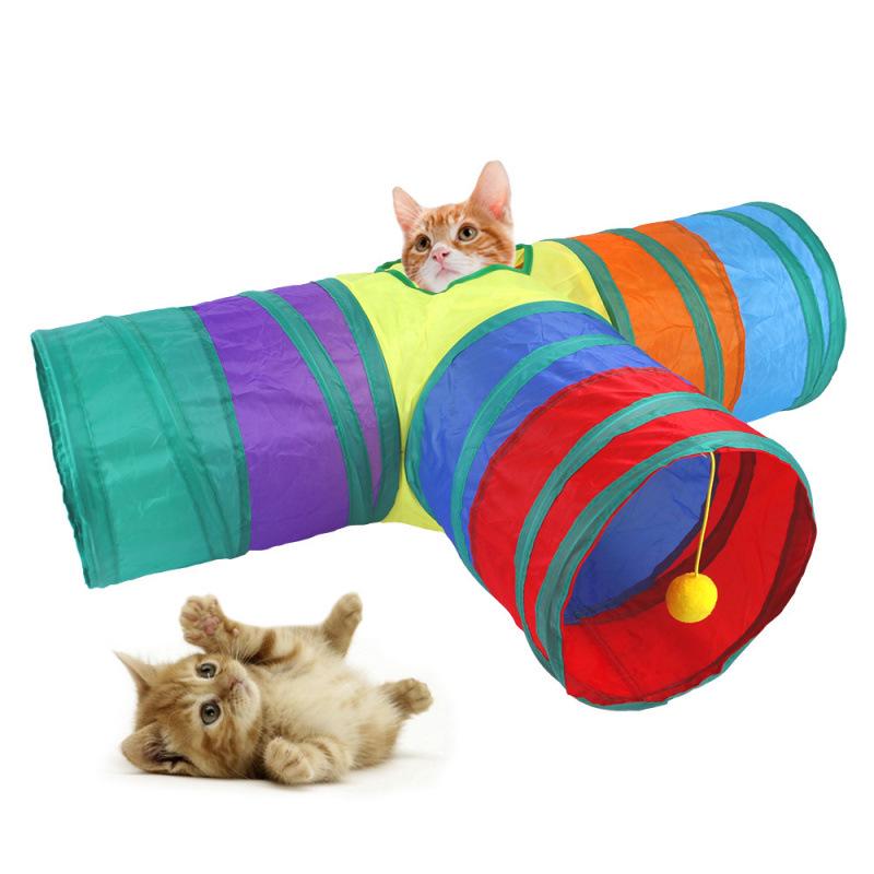 Rainbow Three-Way Foldable Cat Tunnel Toy