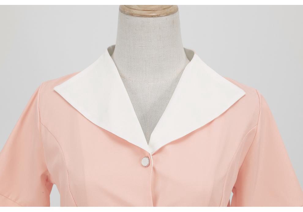 Retro V-Ausschnitt Reverskleid - Einfarbig, Kurze Ärmel, 1950er Elegantes Oversized-Saum, Perfekt für Freizeit oder Party-Events