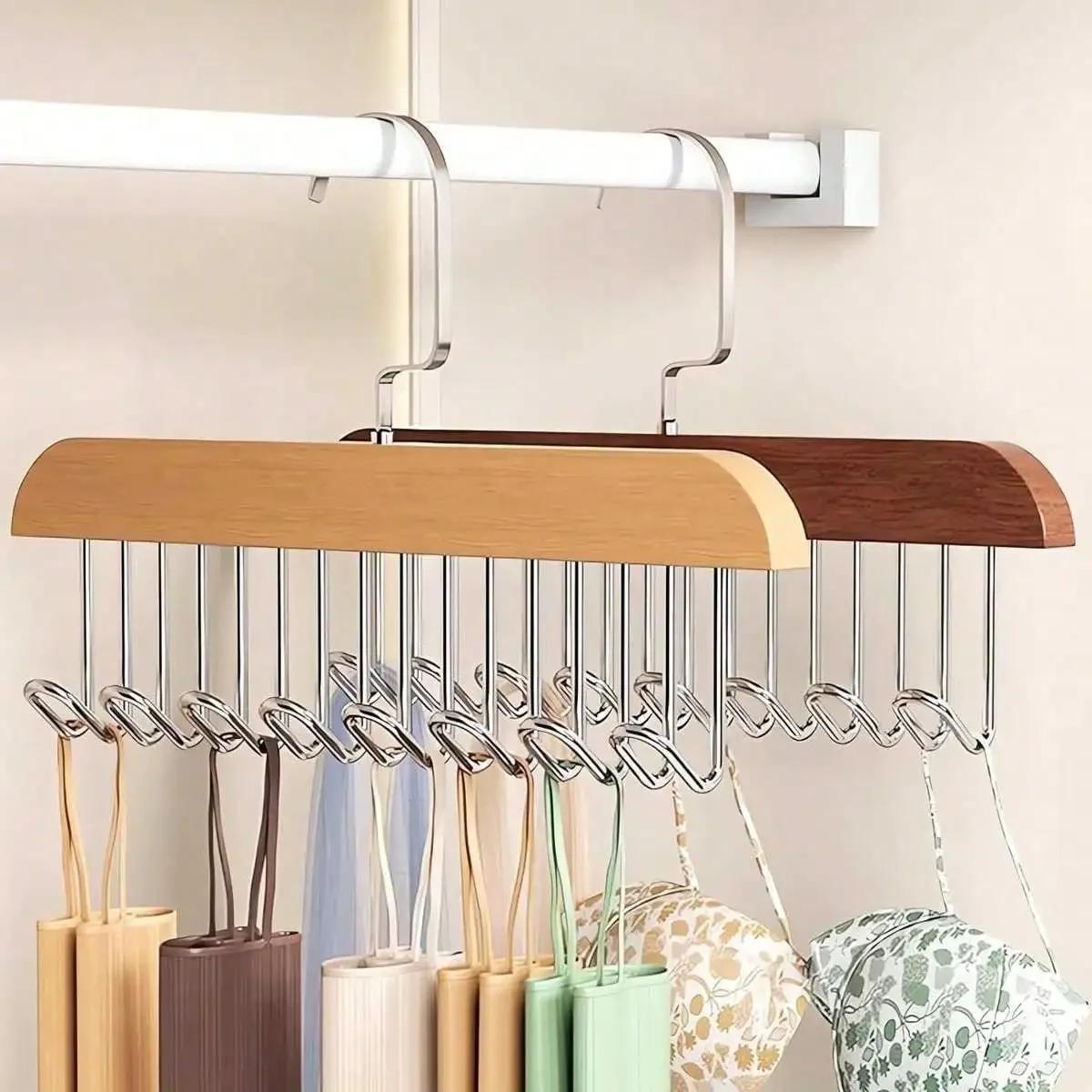 

Suit Clothes Hangers 8 Hooks Multifunctional Wooden Hanger Saving Caps шоколадний