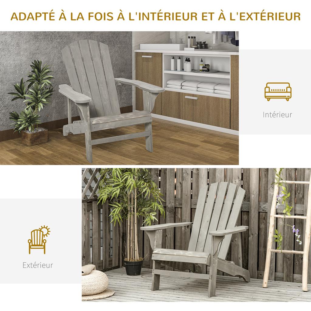 Poltrona Adirondack Poltrona da Giardino Sedia da Giardino per Esterni Dim. 78L x 89P x 88A cm Legno Massello di Abete Effetto Grigio Invecchiato per Giardino, Terrazzo e Balcone
