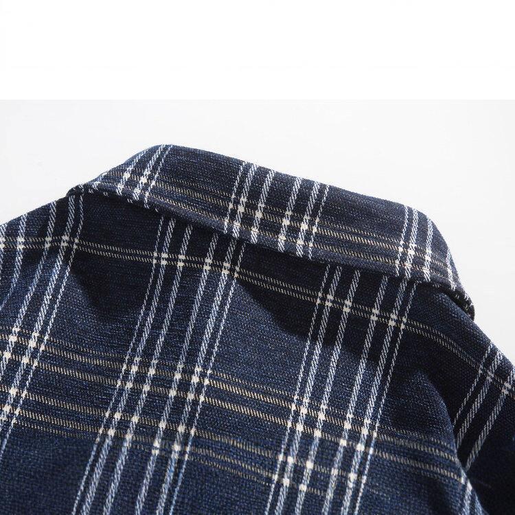 Thickened Long-sleeved Men's Lapel Shirt American Casual Loose Plaid Neutral Jacket