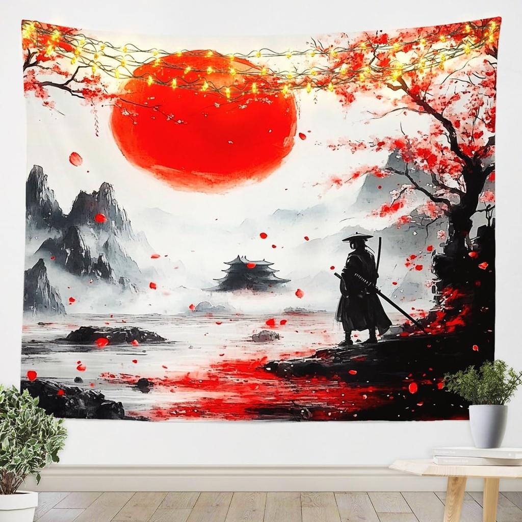 Japanese Girls Geisha Tapestry Large Kids Pink Cherry Blossoms Wall Hanging for Boys Teens Japanese Ukiyoe Wall Blanket Mount