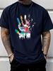 Unisex Red Tee Color Splash Handprint Say Hi Graffiti Print Short Sleeve Loose Casual Basic Top For Adult Male Daily Wear Outfit