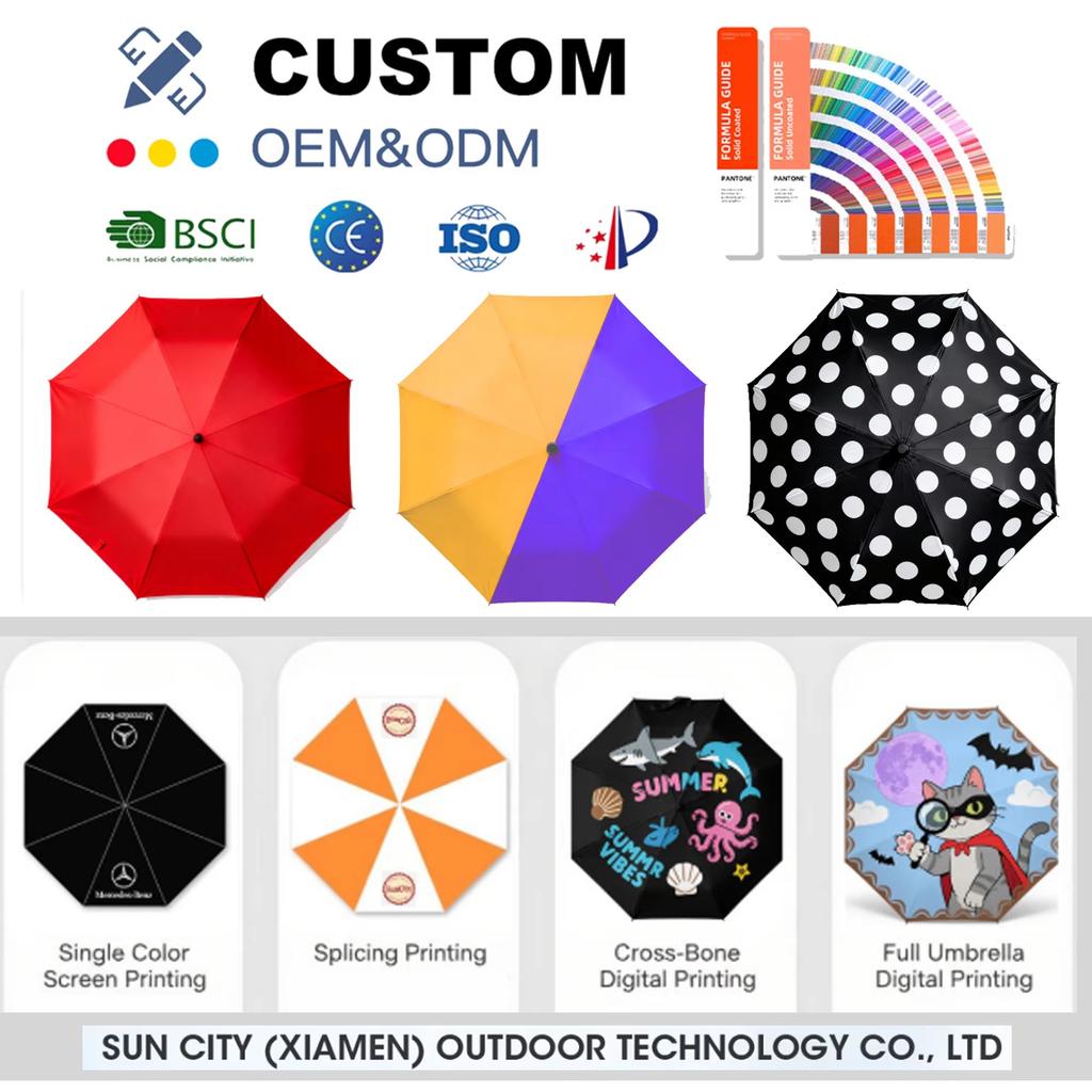 Custom Logo Sun Umbrella for the Rain Compact Parasol with Silver Folding 3 Fold 8 Ribs Auto Open and Close for UV Protection