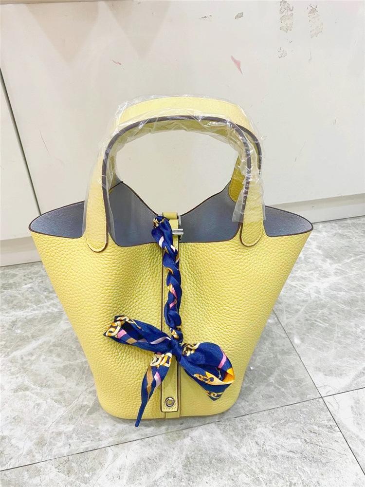 Fashion Basket Bag Women's Bag Handbag New Casual Top Layer Cowhide Bucket Bag