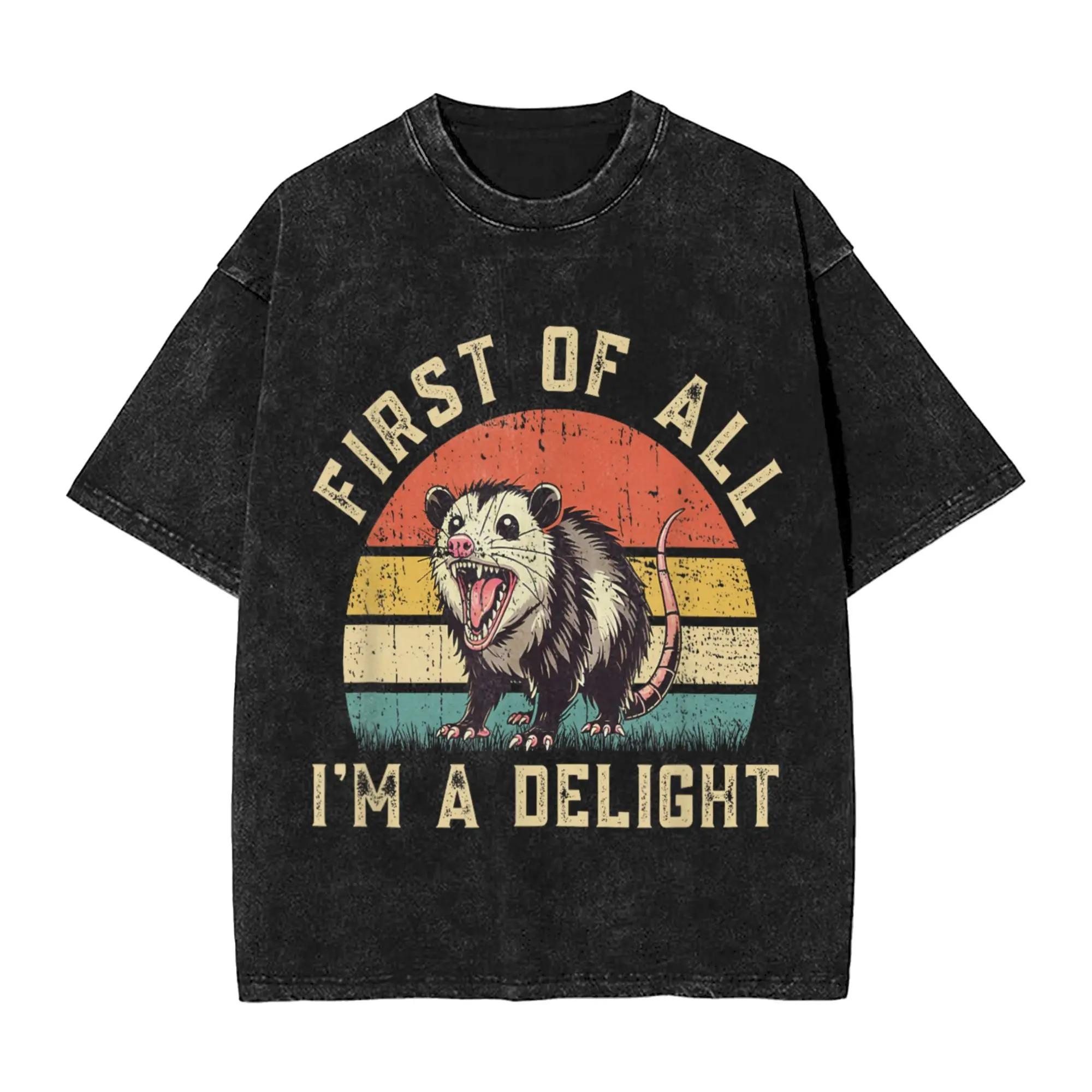 

Funny Opossum Graphic T Shirt Unisex Women First Of All Im A Delight Print Tee Washed Vintage Summer Top Streetwear S