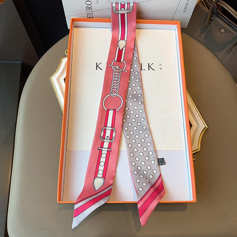 5*90Cm French Romantic New Twill Silk Small Silk Scarf Women'S Headband Tied Handbag Silk Scarf Fashion Small Scarf