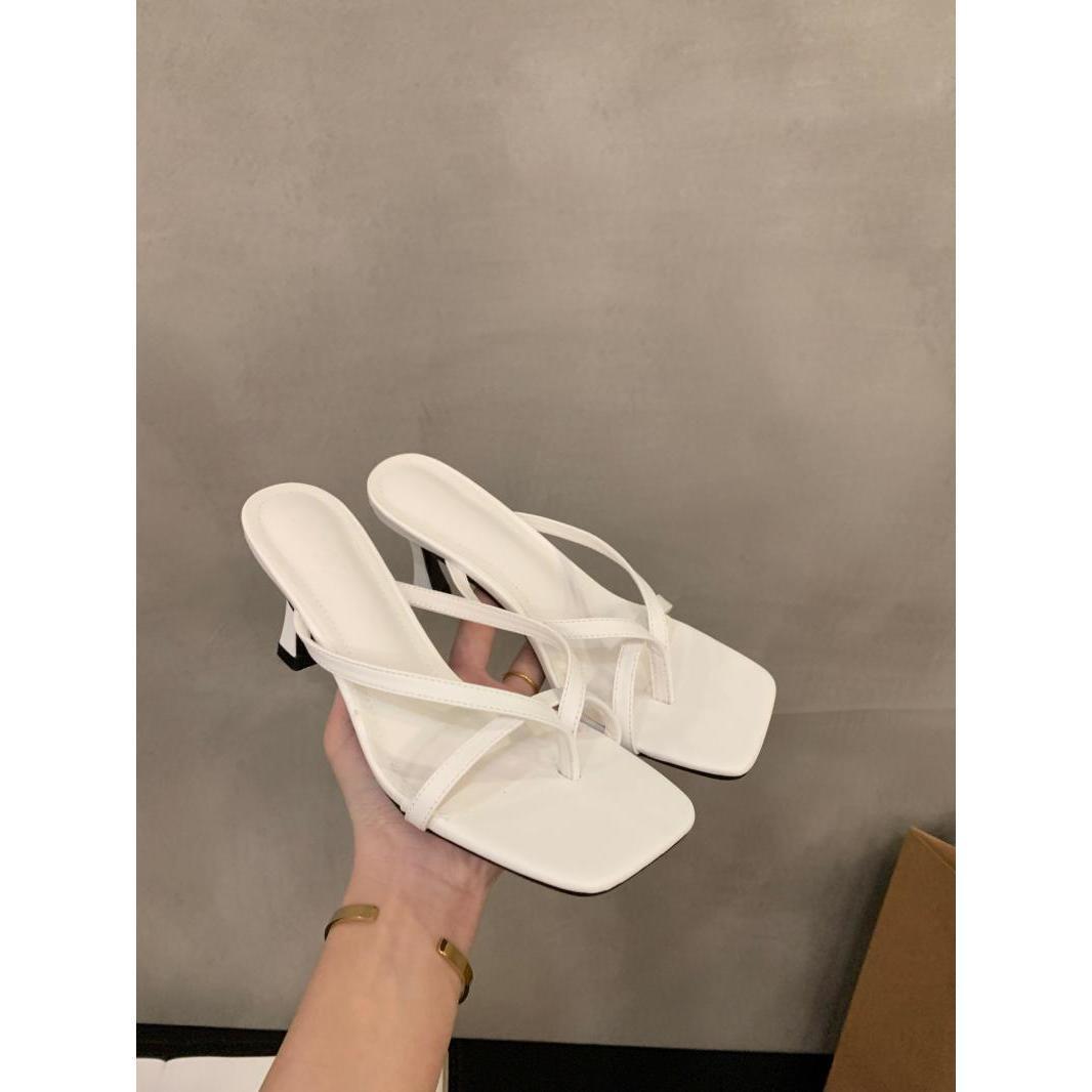 

French temperament pinch flip-flops fairy shoes wear 2025 new summer sandals high heels sandals 39 белый