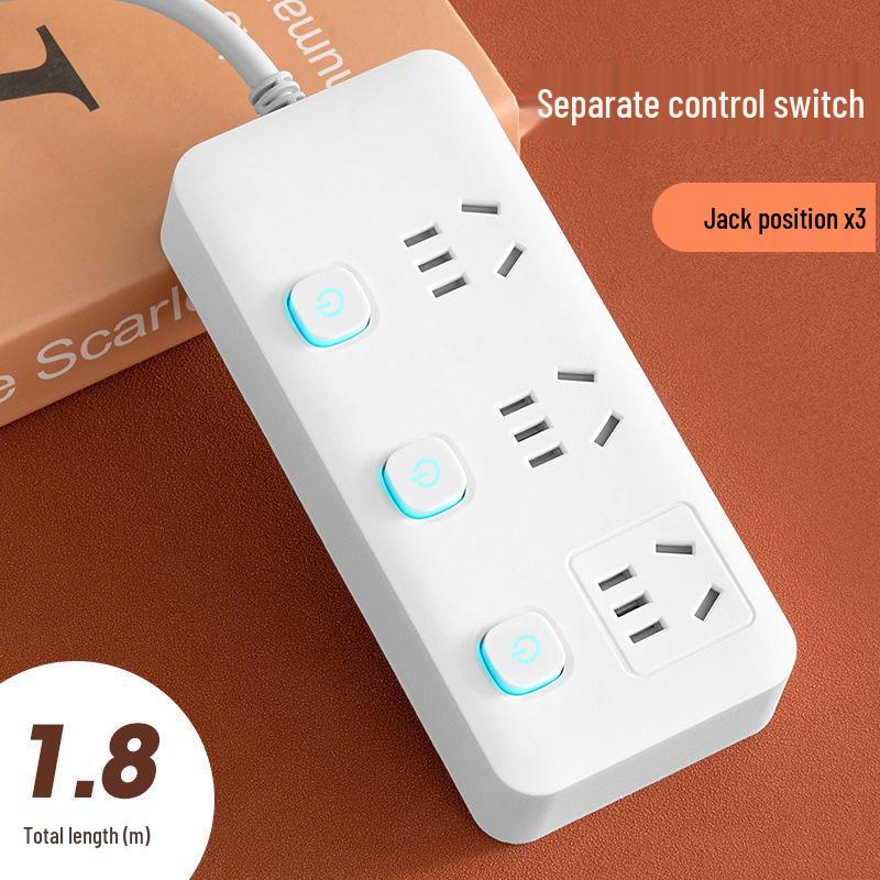 Multi-Function Household Power Strip with Cord, featuring a Multi-Hole Socket Panel for Dorms