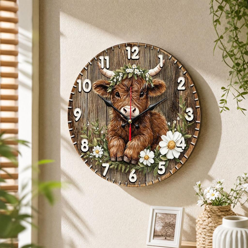 Cow Wooden Wall Clock, Calf Design Spring Home Decor, Hanging Decoration for Home