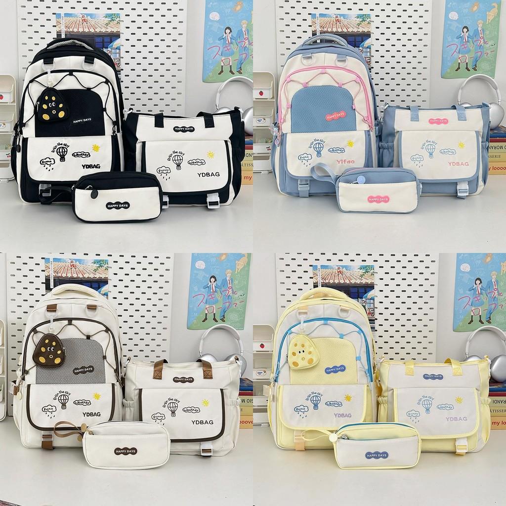 Letter Embroidery Cartoon Student Lightweigh Backpack Three Piece For Use School