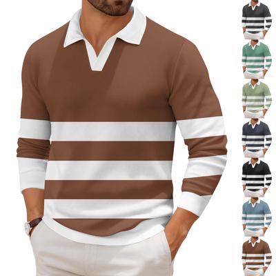 Men's Casual Fashion Printed Lapel Long-sleeved Knitted Bottoming Shirt Top