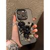Schwarze Blumen mit Goldrand Kunst Handyhülle für iPhone 17 16 15 14 13 12 11 Serie Pro Max Plus Doppelschichtiger Schutz