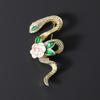 Rose and Snake Niche Design Green Leaf Brooch Luxury Exquisite Suit Accessories