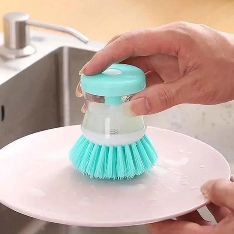 1pc Kitchen Wash Pot Dish Brush Astronaut Washing Utensils with Automatic Soap Liquid Dispenser Household Cleaning Accessories