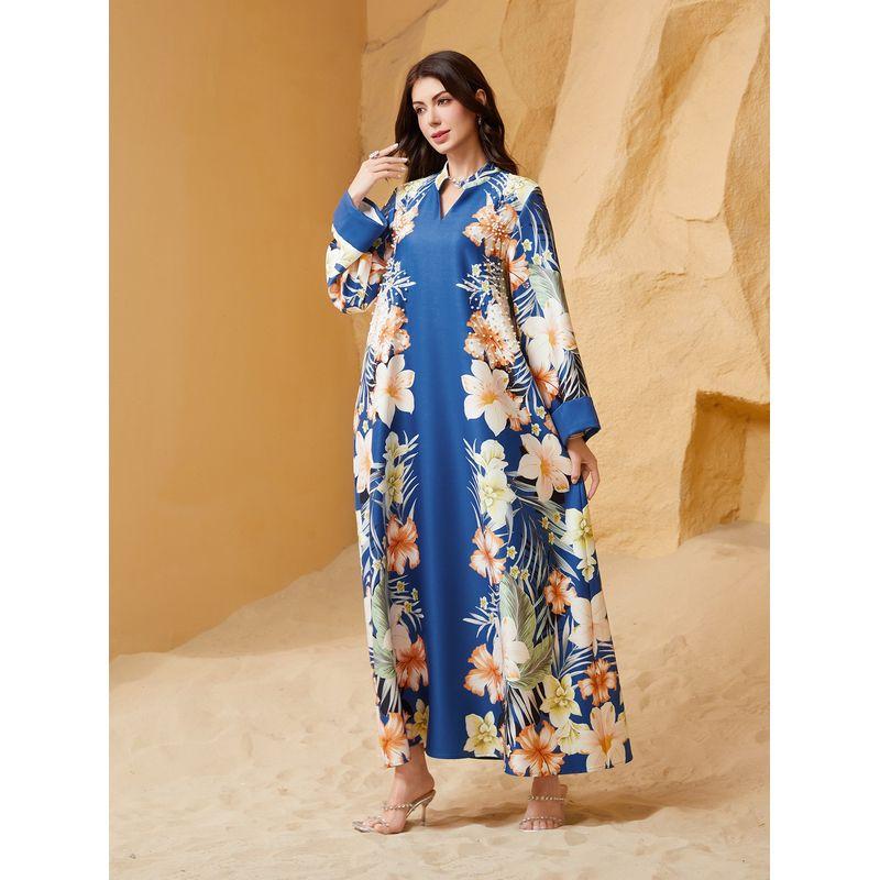2025 Women clothes Indonesia Beads Hot Drilling Positioning Print Plus size Robe Dubai Arab Dress Dress