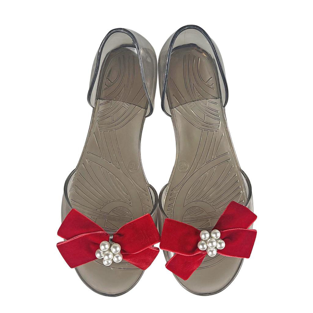 Women'S Fashion Slippers Flannel Bow Transparent Jelly Shoes Comfortable Casual Flats