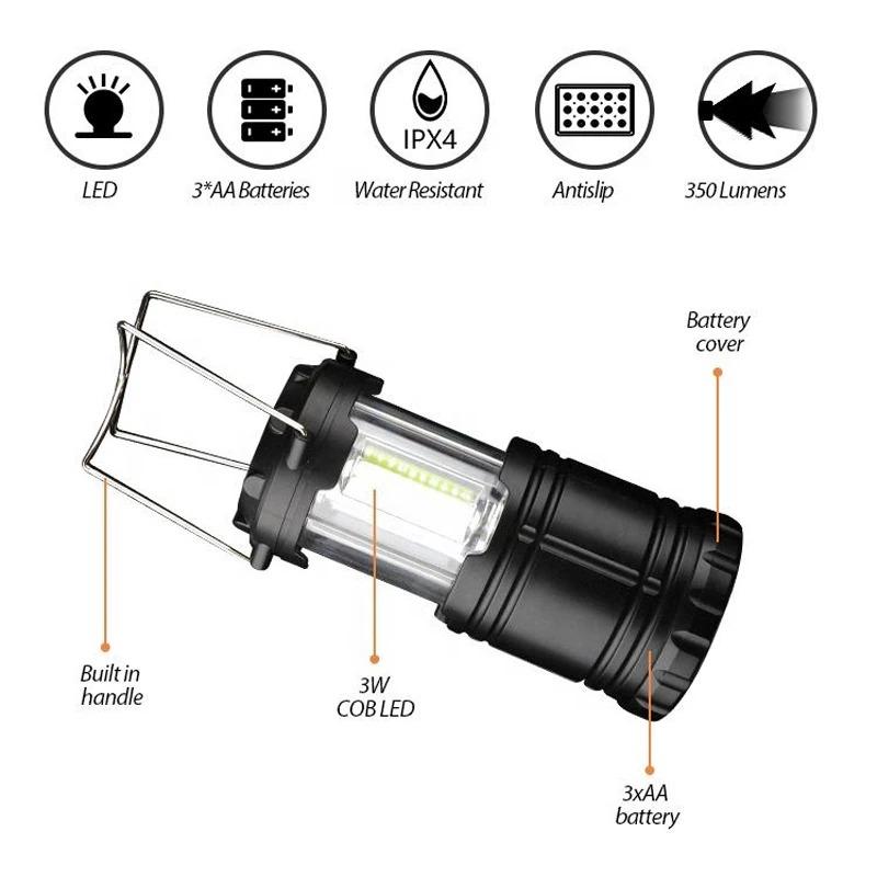 2 In 1 COB LED Portable Lantern Flashlight Foldable Impact Resistant Hiking Light Waterproof Camping Light