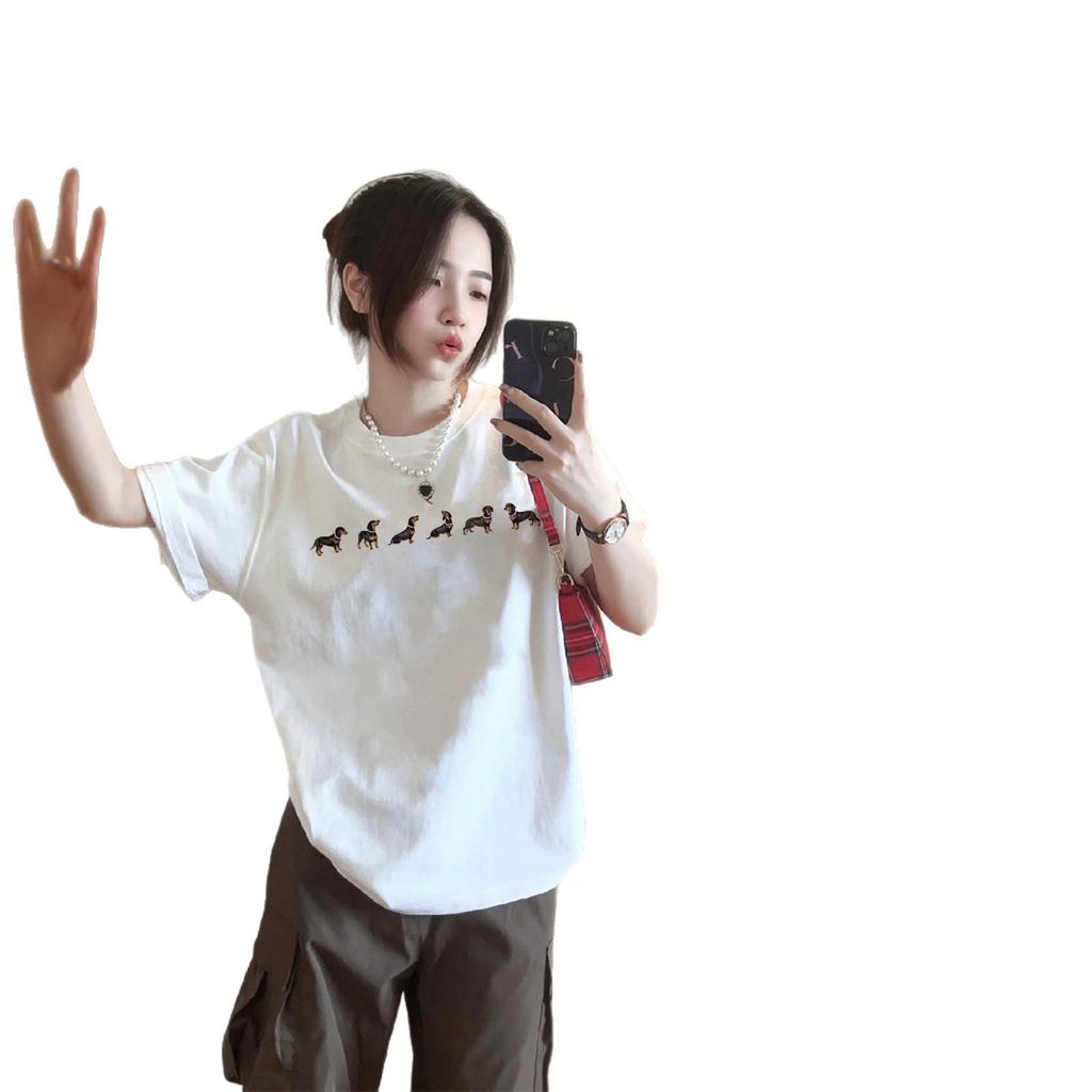 Pure cotton American white short-sleeved t-shirt women's summer new fat MM loose large size design sense niche half-sleeved top