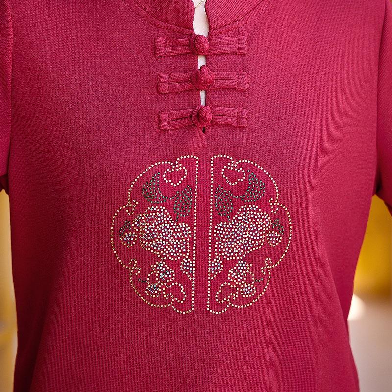 Mamas Herbst Stehkragen Langarm Bluse - Eleganter Nationalstil für Frauen mittleren und höheren Alters