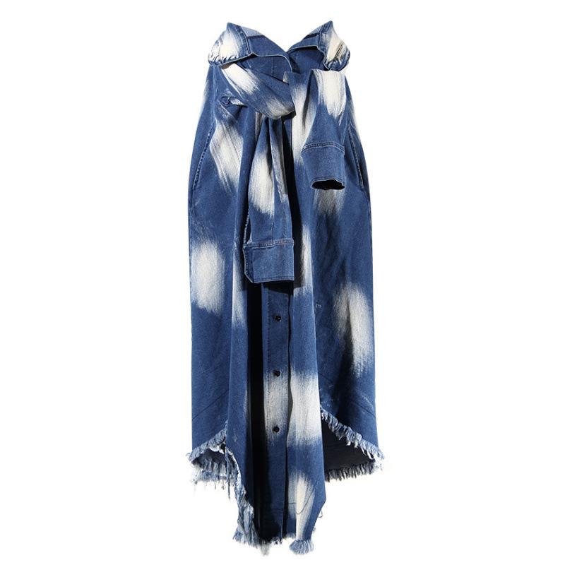 

2024 Summer Tie-Dye Fringed Hem Tie-Waist Long Skirt for Women Medium синій