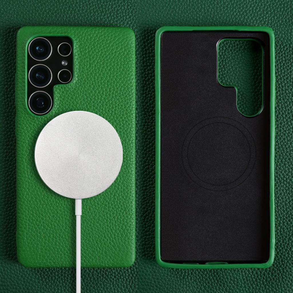 Luxury Cowhide Magnetic Suction Leather Case For Samsung Galaxy S25 Ultra S24 Plus S23 FE S22 S21+ Full Edge Protection Cover