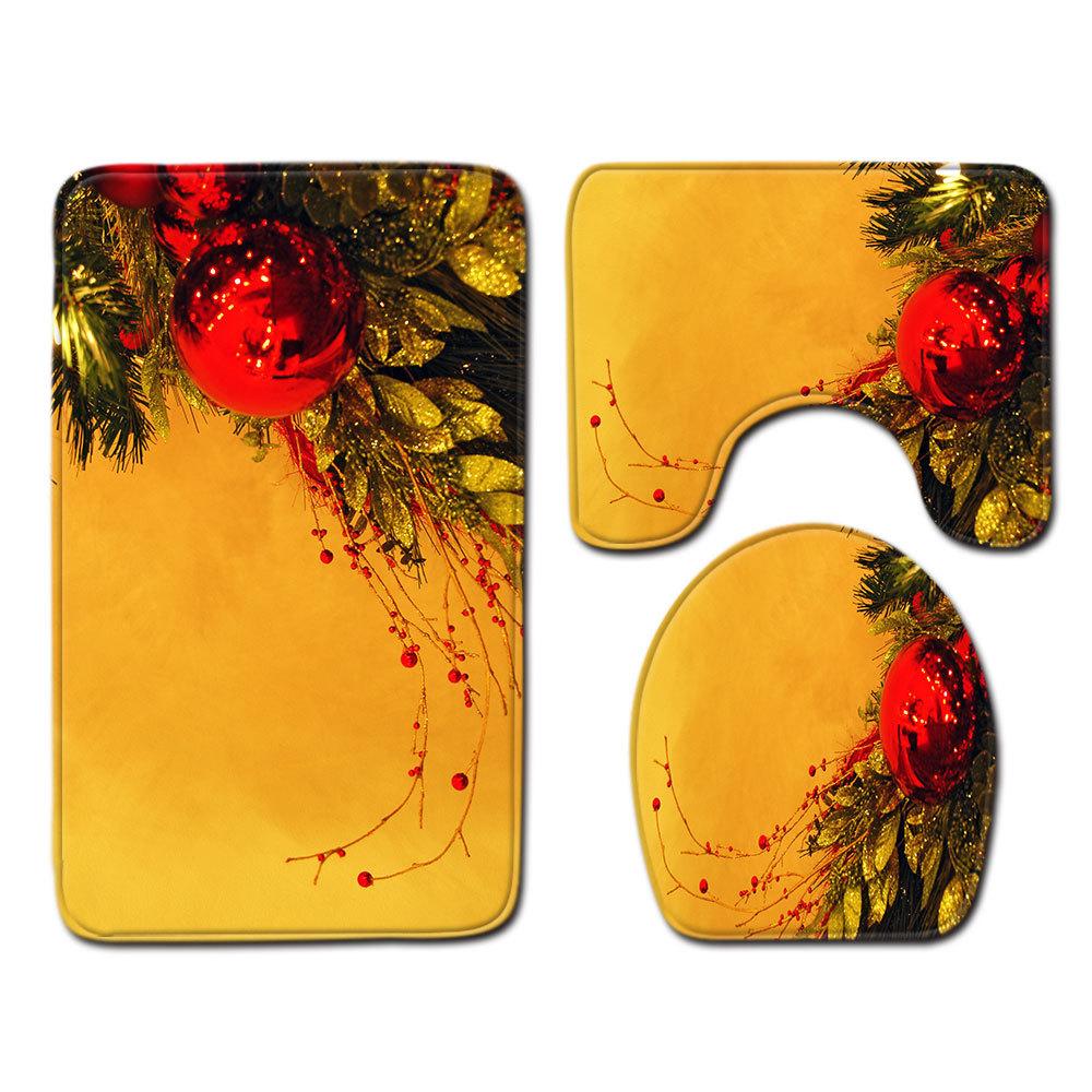 Christmas Bathroom Floor Mat Toilet Three-Piece Set