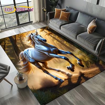 27 Stil Neues Pferd Trab Galoppierendes Ross 3D Tier Teppich Teppich für Wohnzimmer Schlafzimmer Zuhause Sofa, Kinderbereich Teppich Rutschfeste Bodenmatte