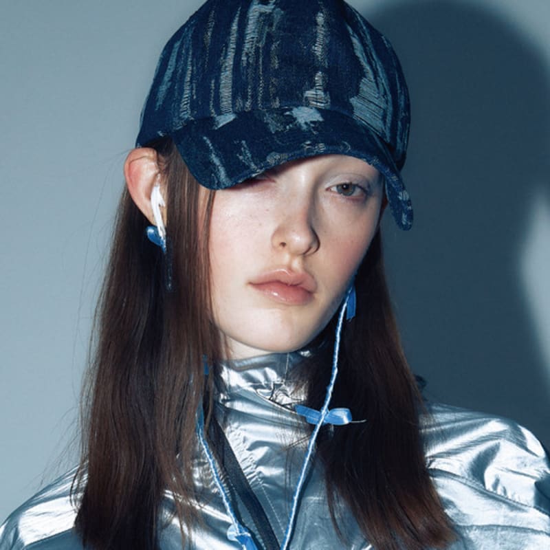 poesiedame DESTROYED DENIM CAP IN RAW INDIGO