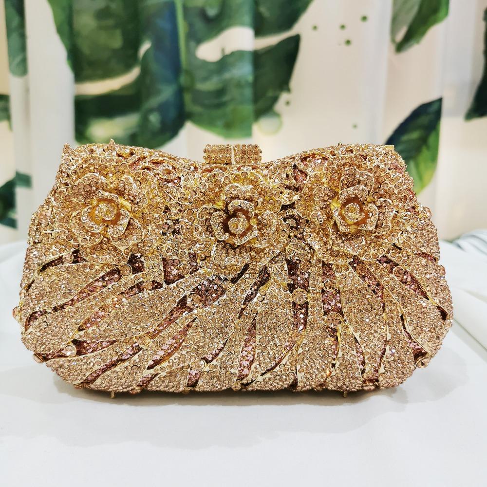 Diamonds White Clear Women Evening Bag Luxury Flower Rhinestone Clutches Crystal Handbag 32 Colors Wedding Bridal Party Purses