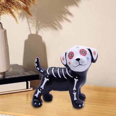 Skull Statue Cute Halloween Decor Halloween Day of Dead Dog Cat Figurine Resin Skeleton Sculpture for Home Desk Halloween