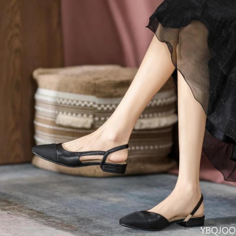 Sommer Mode Colorblocking Flacher Boden Grober Absatz Damen Sandalen Neuer Kleiner Duftiger Stil Flacher Mund Niedriger Absatz Maßgeschneiderte Schuhe