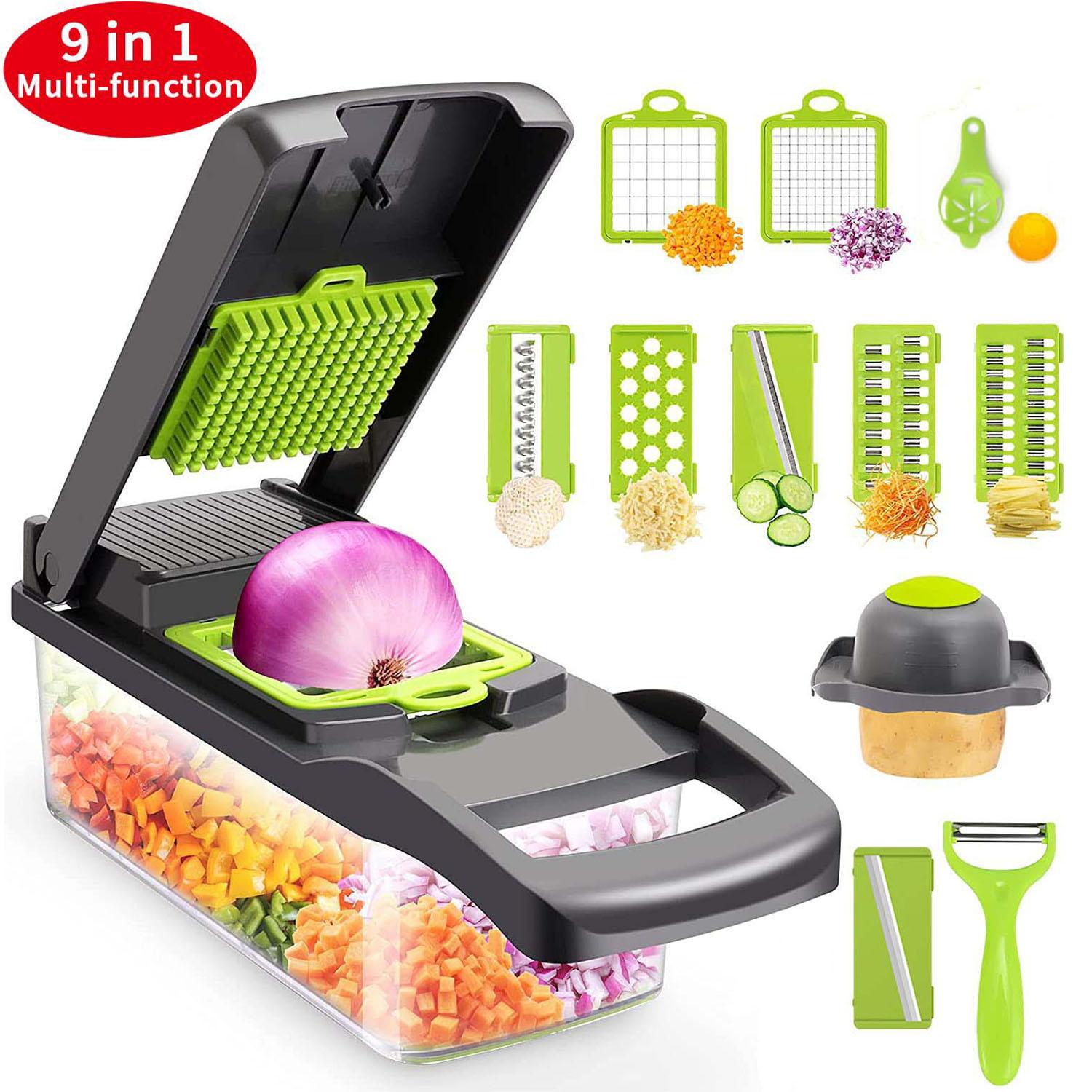 

Кухонная многофункциональная нарезка кубиками и овощерезка. Кухонные аксессуары. Терка-мандолина. Фрукторезка. Картофелечистка. Терка для моркови и сыра. Салатница.