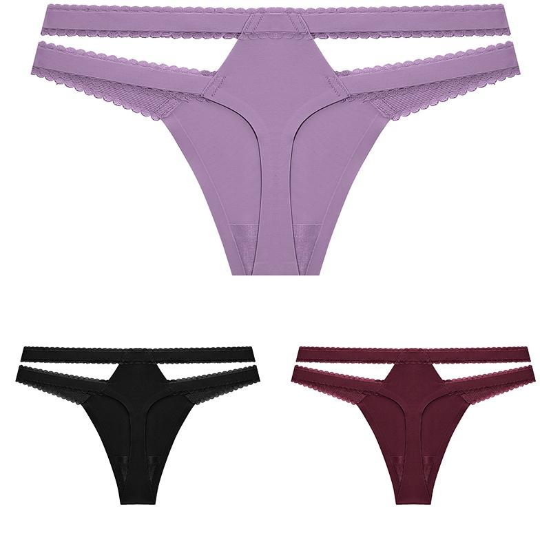 FINETOO 3Pcs/Set Women Thongs V Waist G-String Solid Color Striped Panties Female T-Back Underwear Intimate Lingerie