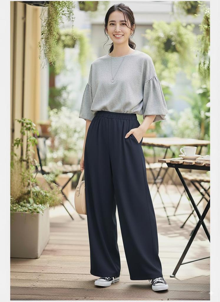 Green Tea Loose Fit Plus and Relaxed Fit for and Commuting Women's Wide-leg Pants, Sizes, Flattering, Lightweight, Pleated, Office, Casual, (L, Black)