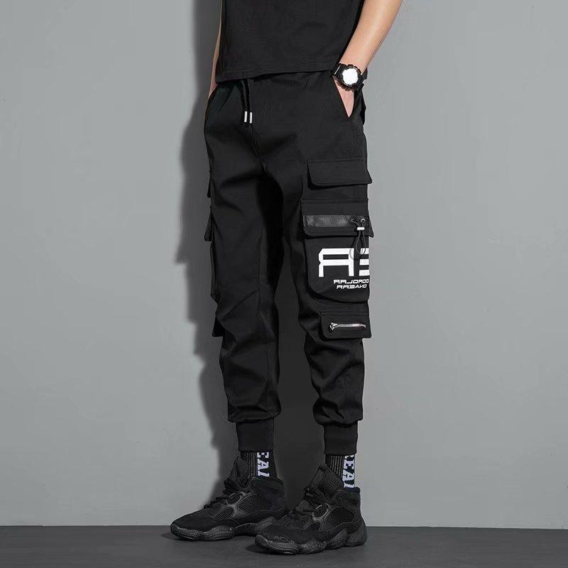 

Autumn and winter overalls men s fleece thickened loose wear-resistant casual tied feet multi-pocket work pants labor insurance pants S
