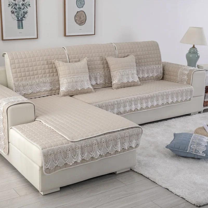 Four Season Universal Brushed Fabric Lace Sofa Cushion Thickened Slip Seat Modern Simple Sofa Cover Full Coverage Cloth Cover