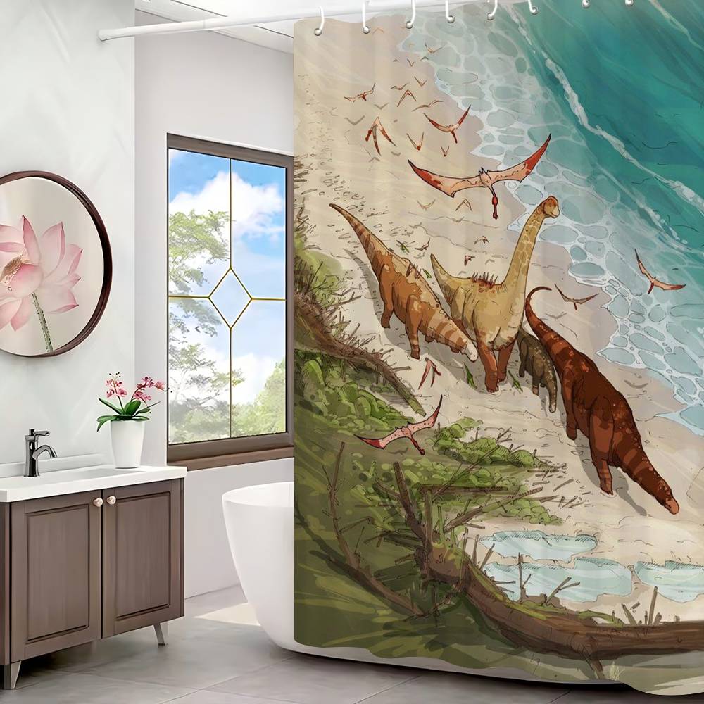 Dinosaur Art Paint Shower Curtain Bath Curtain Print Polyester Fabric Waterproof Bathroom Curtains With Hooks Bath Screen