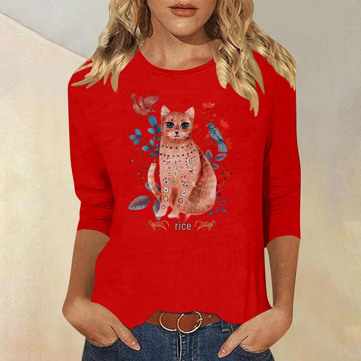 

Women s Three-Quarter Sleeve Butterfly Print Pullover Top XXL чёрный
