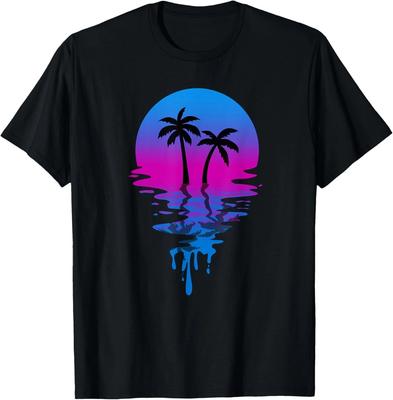 Vintage Retro Sonnenuntergang Palmenbaum Geschenk Unisex T-Shirt