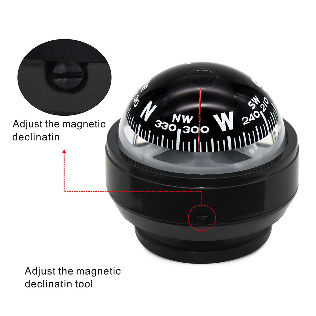 Mini Navigation Compass Camping Gear Small Compass Guide Ball For Marine Boat Vehicle Car Compass Black Car Decoration Car Parts