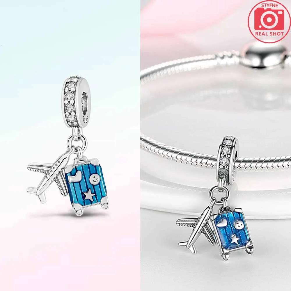 Copper Travel Series Suitcase Camera Airplane Hat Charms Fit Original Snake Chain Bracelet Diy For Women Jewelry Making Gift