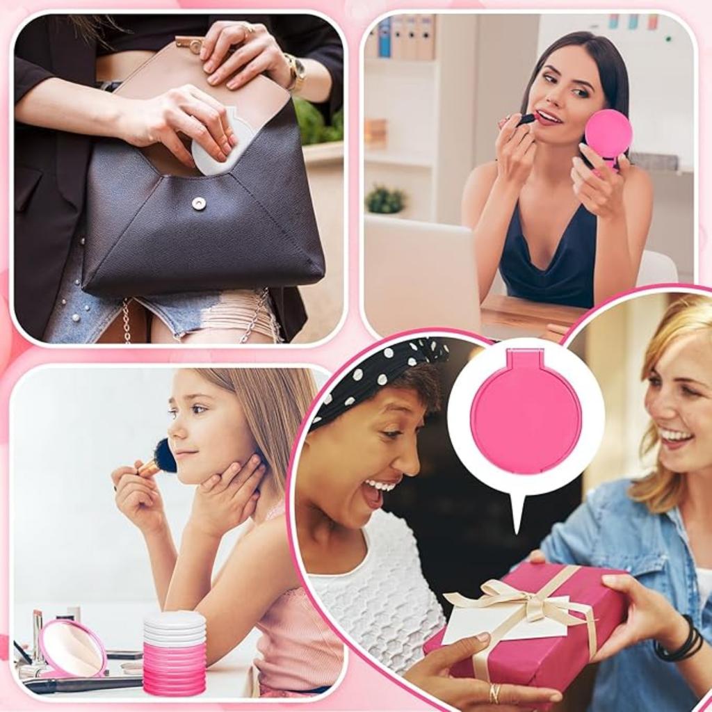 50pcs Mini Foldable Round Makeup Mirror - Portable Compact Travel Mirror for Women, Polished Glass Surface,Floor Mount